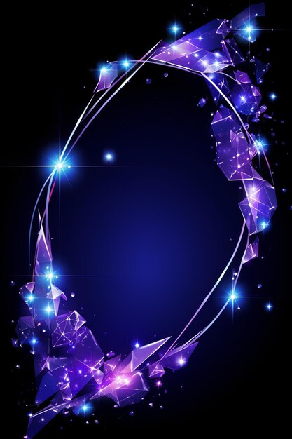 Photo abstract purple frame with stars and sparkles on a black background