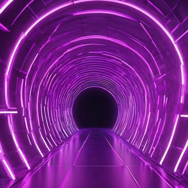 Abstract purple futuristic tunnel with lines backdrop website landing page concept 3d rendering