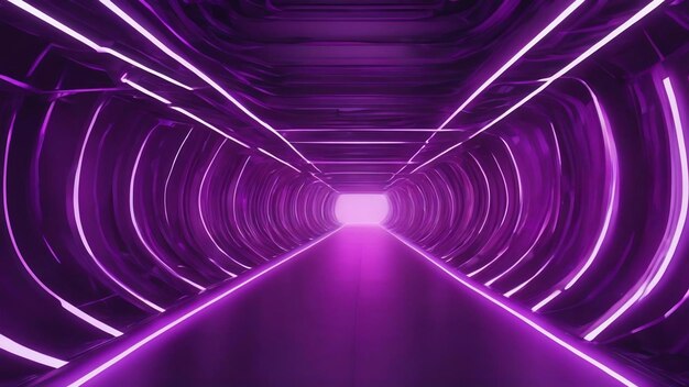 Abstract purple futuristic tunnel with lines backdrop website landing page concept 3d rendering