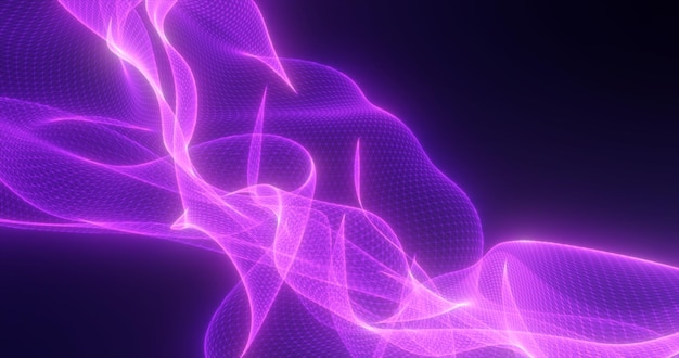 Abstract purple glowing with bright fire energy magical waves from lines on a dark