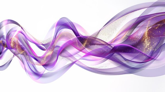 Photo abstract purple and gold waving ribbons on white background