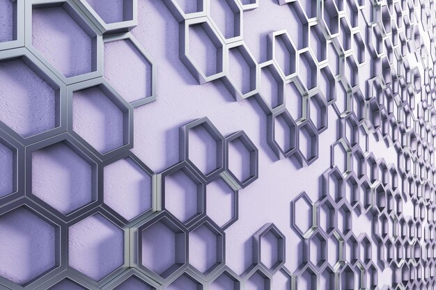 Abstract purple hexagonal background Landing page concept 3D Rendering