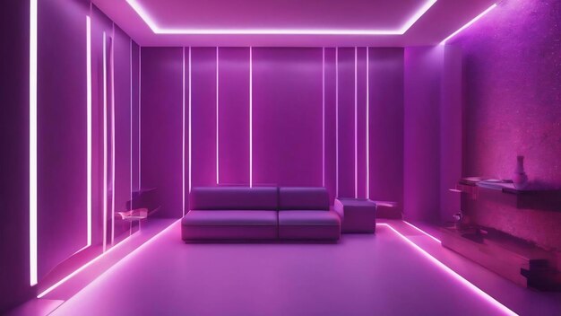 Abstract purple interior with glowing white lines 3d illustration 3d rendering