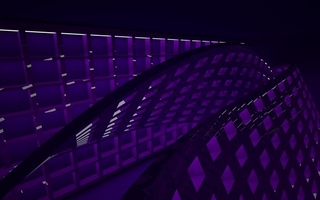 Фото Абстрактный фиолетовый интерьер со светящимися белыми линиями 3d иллюстрация 3d рендеринг
