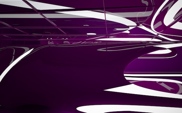 Abstract purple interior with glowing white lines. 3D illustration. 3D rendering