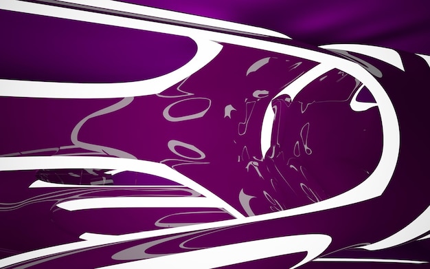 Abstract purple interior with glowing white lines. 3D illustration. 3D rendering