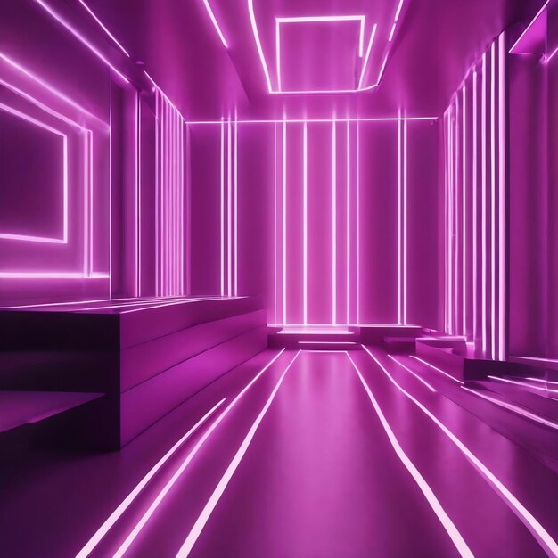 Abstract purple interior with glowing white lines 3d illustration 3d rendering