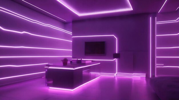 Abstract purple interior with glowing white lines 3d illustration 3d rendering