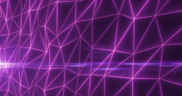 Abstract purple lines and triangles glowing high tech digital energy abstract background