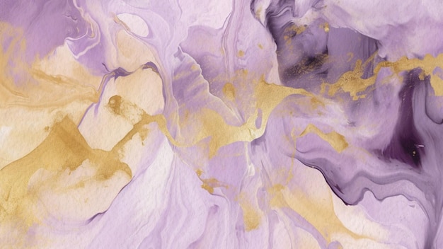 Abstract Purple Marble Texture Watercolor Background On Paper With gold Line Art