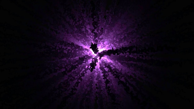 抽象的な紫色のネオンの平らな曲がった線は,幅広い円の点から広がり,抽象的な曲がった