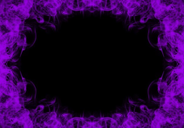 Photo abstract purple smoke frame on black background