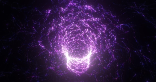 Abstract purple tunnel swirling from lines and particles of triangles glowing futuristic hitech