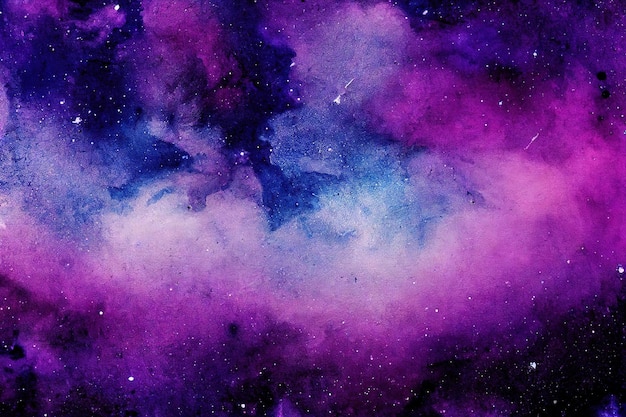 星の背景デジタル イラストと抽象的な紫水彩星雲