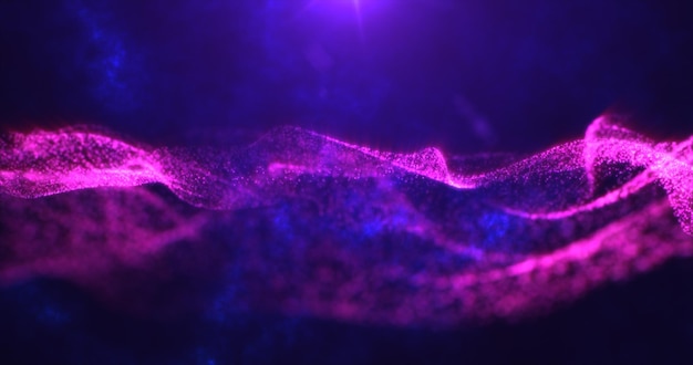 Abstract purple waves from particles and energy magic dots with glow and blur effect abstract