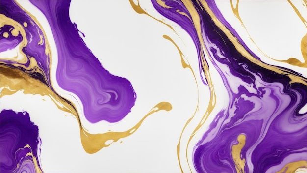 Abstract purple white and gold swirls marble ink painted texture luxury background