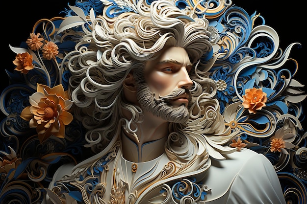 Foto quilling astratto mistico uomo francese per il design decorativo eleganza nell'artigianato splendido sfondo chiaro forme futuristiche su sfondo nero premio premiumestetica vincente