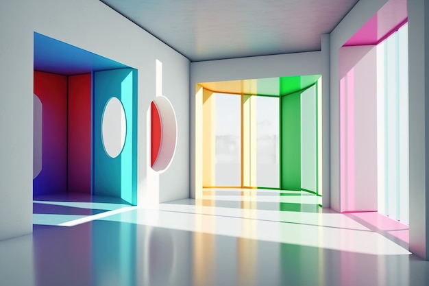 Abstract raaminterieur met een kleurverloop in wit en andere kleuren