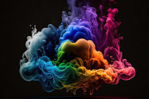 Abstract rainbow colored smoky fume explosion on dark background