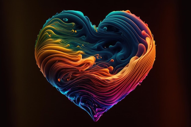 Abstract rainbow colored waves inside heart shape