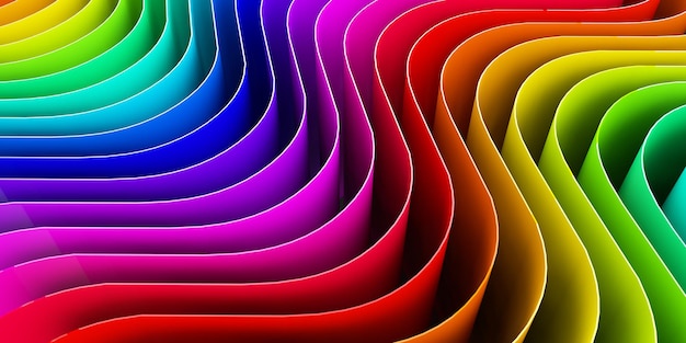 Abstract rainbow flowing curved lines background 3D Rendering