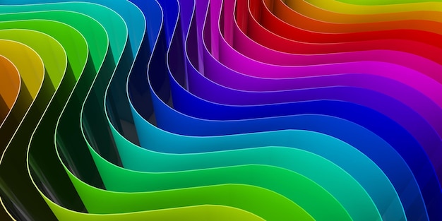 Abstract rainbow flowing curved lines background 3D Rendering