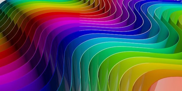 Abstract rainbow flowing curved lines background 3D Rendering