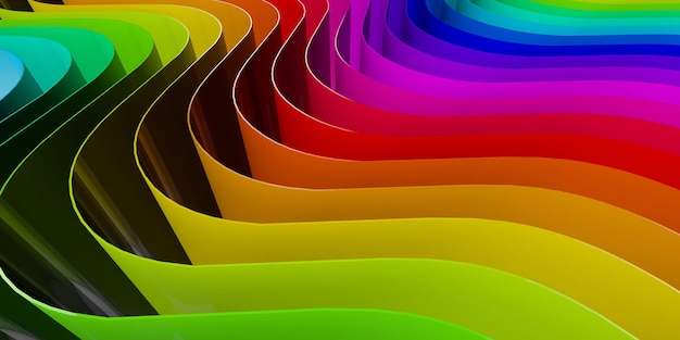 Abstract rainbow flowing curved lines background 3D Rendering