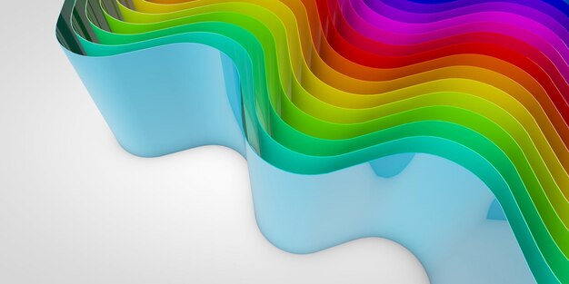 Abstract rainbow flowing curved lines background 3D Rendering