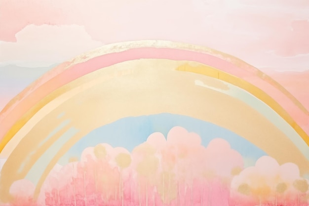 Abstract Rainbow Illustration in Pastel Colors with Gold for Little Ones