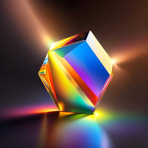 Abstract rainbow light and sunshine through a crystal prism Refracted light beams Glowing colors