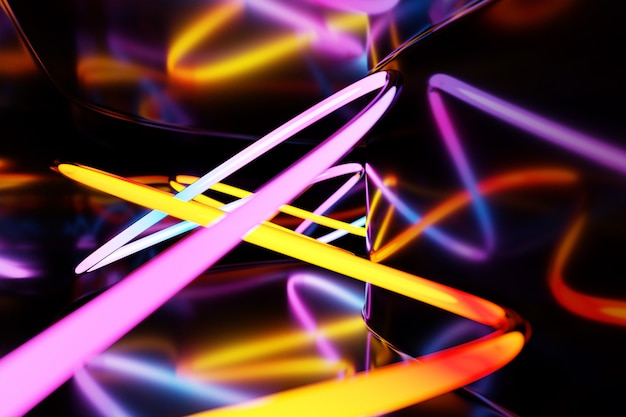 Abstract rainbow neon glowing crossing lines pattern