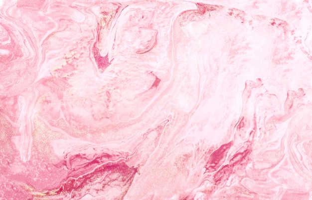 Abstract realistic liquid paint marbling effect, fluid art technique of splashes, flows and strokes of paint. acrylic pink backdrop texture for fabric, packaging, wallpaper, covers, wrapper