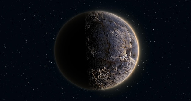 추상적 인 현실적 인 우주 행성 둥근 구와 공간에서 돌의 구호 표면