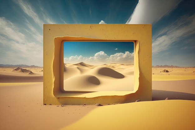 Abstract rectangular frame in the desert AI generated