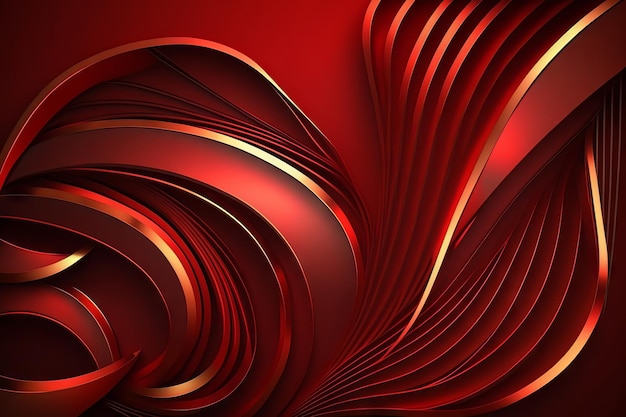 Abstract Red Background with 3D Shapes and Glowing Lines