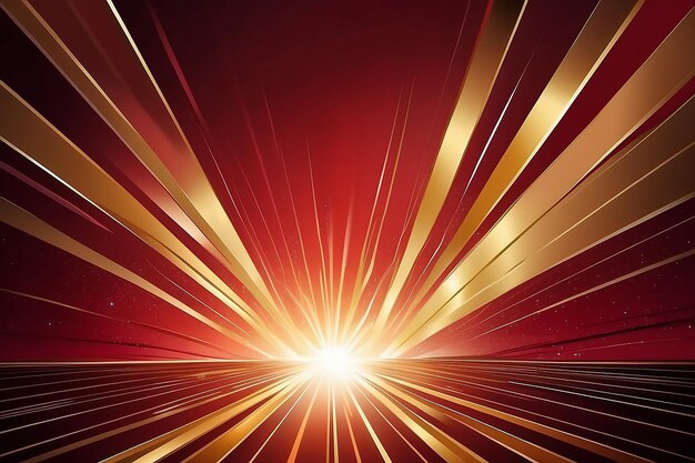 Abstract red background with golden light rays