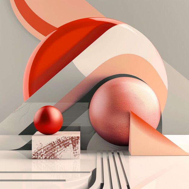 Photo abstract red ball and white box on geometric harmony background