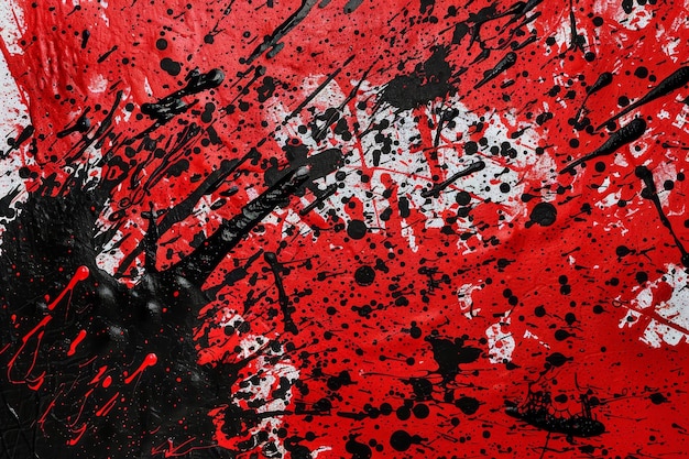 Abstract red and black paint splatter on canvas