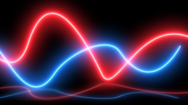 Abstract red and blue neon wave gradient with line glowing on dark background Futuristic creative shine backdrop 3d render Curved fantastic blend wavy lines geometric equalizer