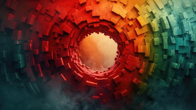 Abstract Red and Blue Spiral Tunnel