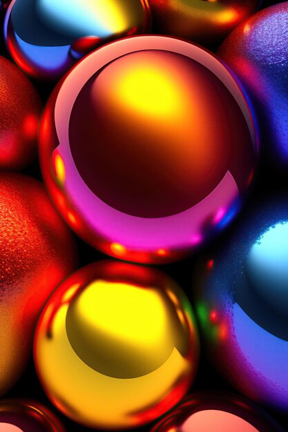 Abstract red blue and yellow sparkling bubbles holiday background 3d rendering