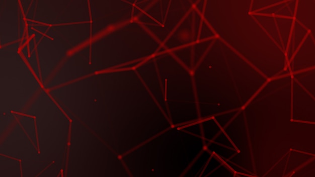 Abstract red blurred geometry wireframe network and connecting dot on black background