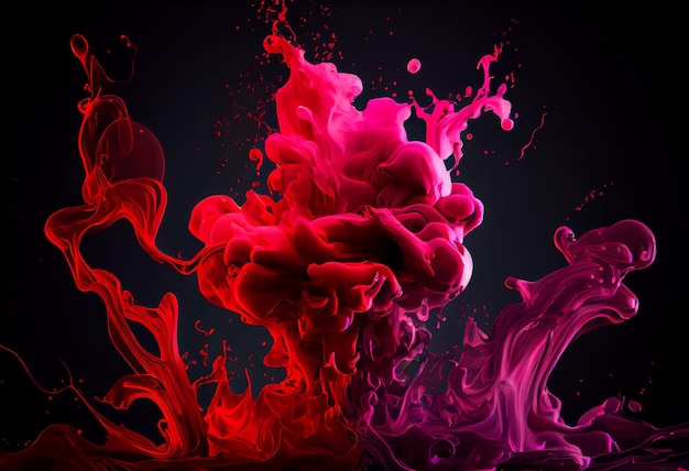 Abstract red colorful ink splash in water background Generate Ai