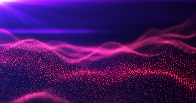 Abstract red energy waves from particles of futuristic hitech glowing background