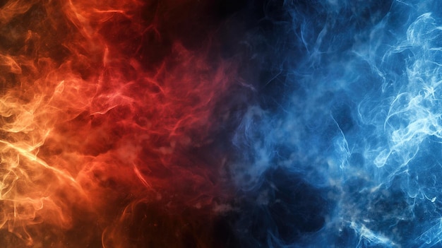 Foto abstract fuoco rosso contro sfondo di ghiaccio blu concetto di calore e freddo