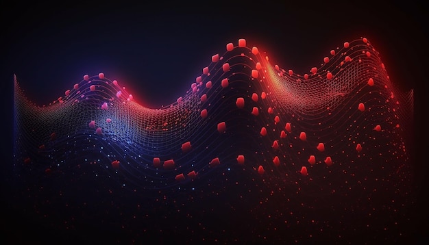 抽象的な赤の幾何学的な背景 接続構造 科学の背景 未来技術 HUD 要素接続点と線のデジタル背景を粒子