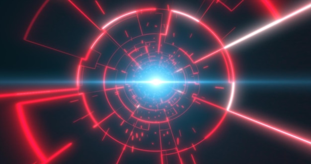 Abstract red glowing neon laser tunnel futuristic hitech with energy lines abstract background