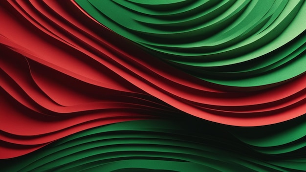 Abstract red and green paper cut overlapping paper waves