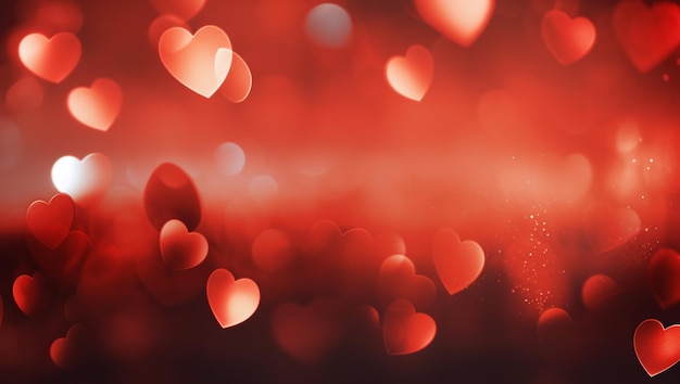 Abstract red hearts bokeh texture background